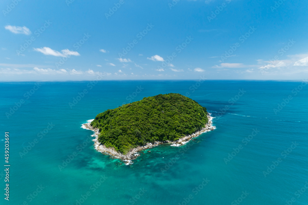 Aerial view landscape of small island in tropical sea against blue sky background Amazing small isla