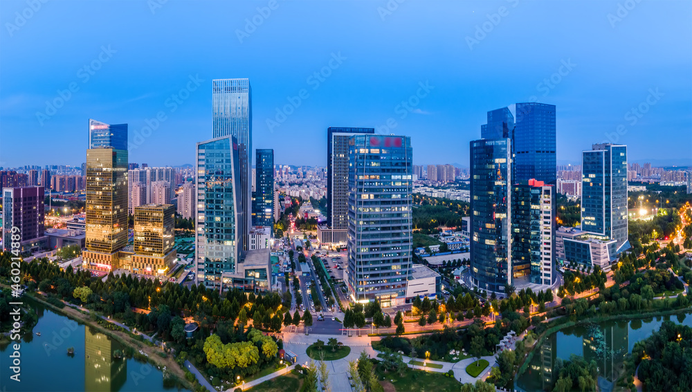 中国淄博现代城市建筑景观航拍