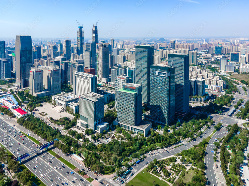 中国济南现代城市建筑景观航拍