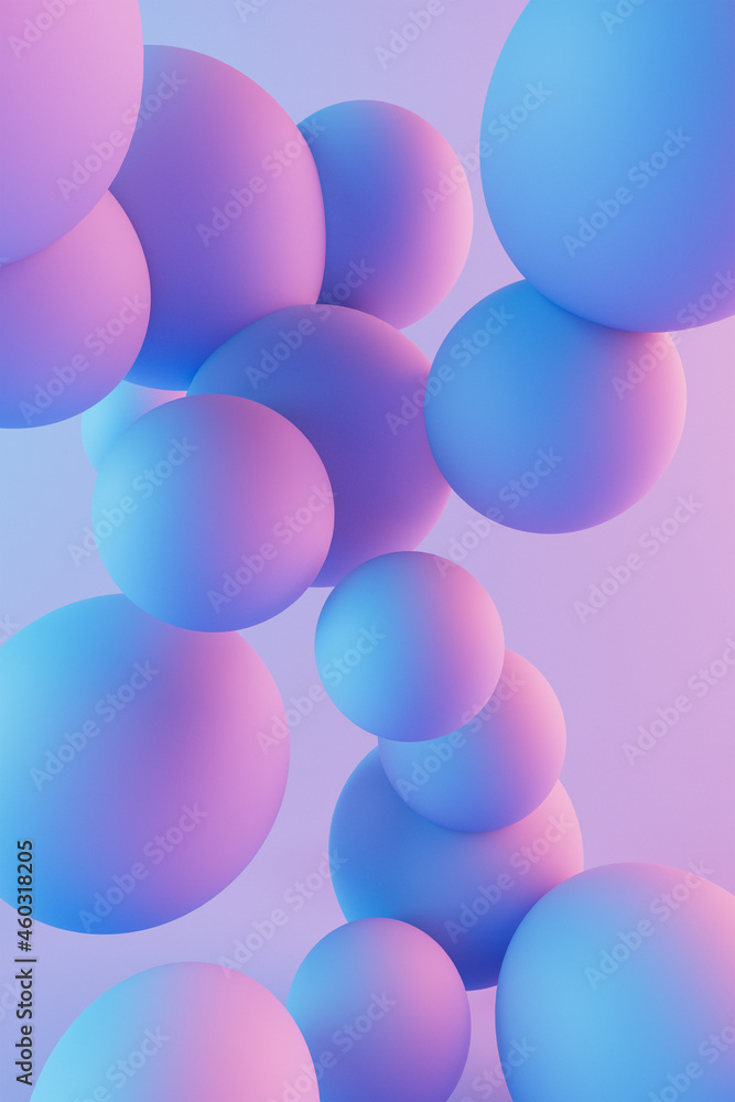 抽象构图，白色球体，现代粉彩，粉色和蓝色灯光，背景设计