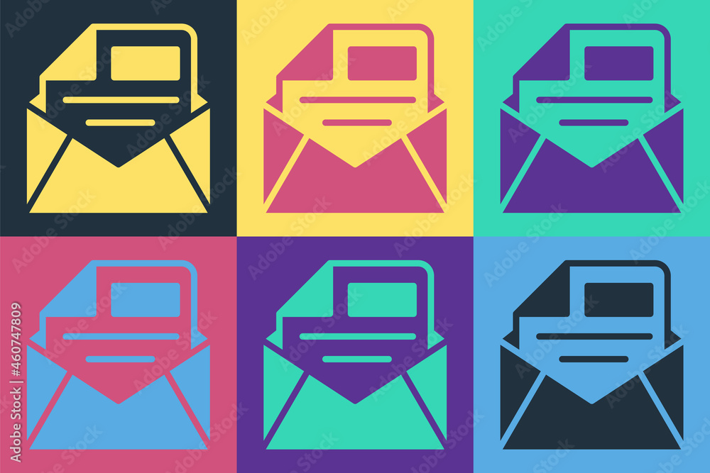 在彩色背景上隔离的波普艺术邮件和电子邮件图标。信封符号电子邮件。电子邮件信息符号