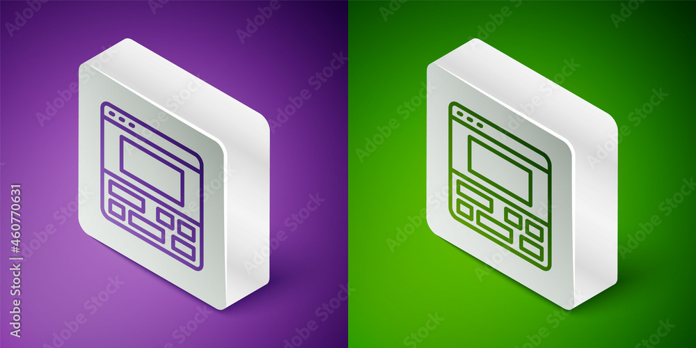 笔记本电脑上隔离在紫色和绿色背景上的等距线录像机或编辑器软件