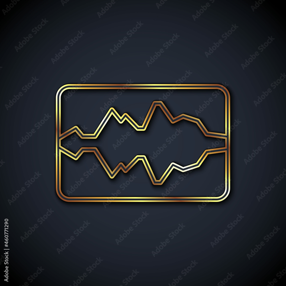 金线音乐均衡器图标隔离在黑色背景上。声波。音频数字均衡器