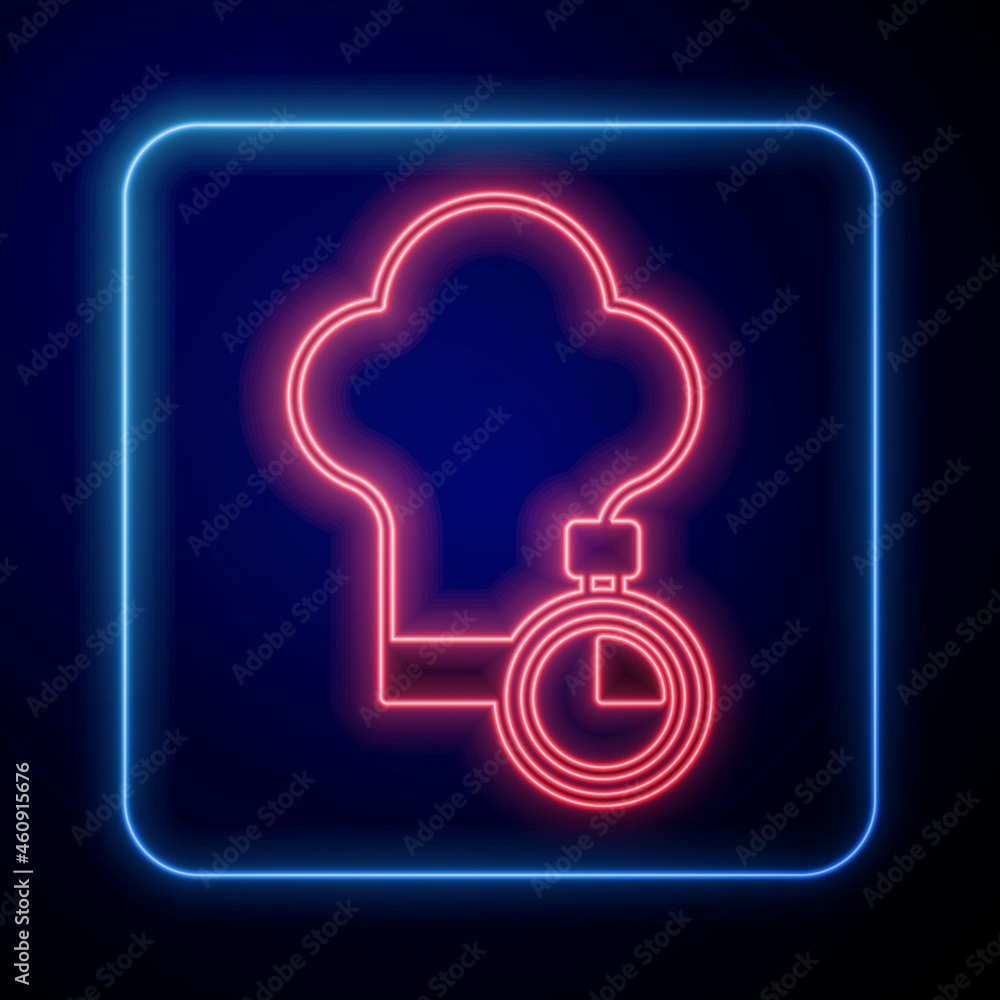 Glowing neon Chef hat icon isolated on black background. Cooking symbol. Cooks hat. Vector
