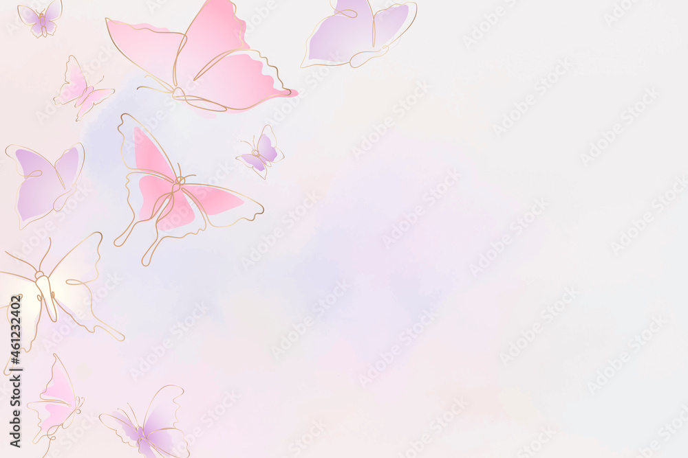 女性蝴蝶背景，粉色边框，矢量动物插图