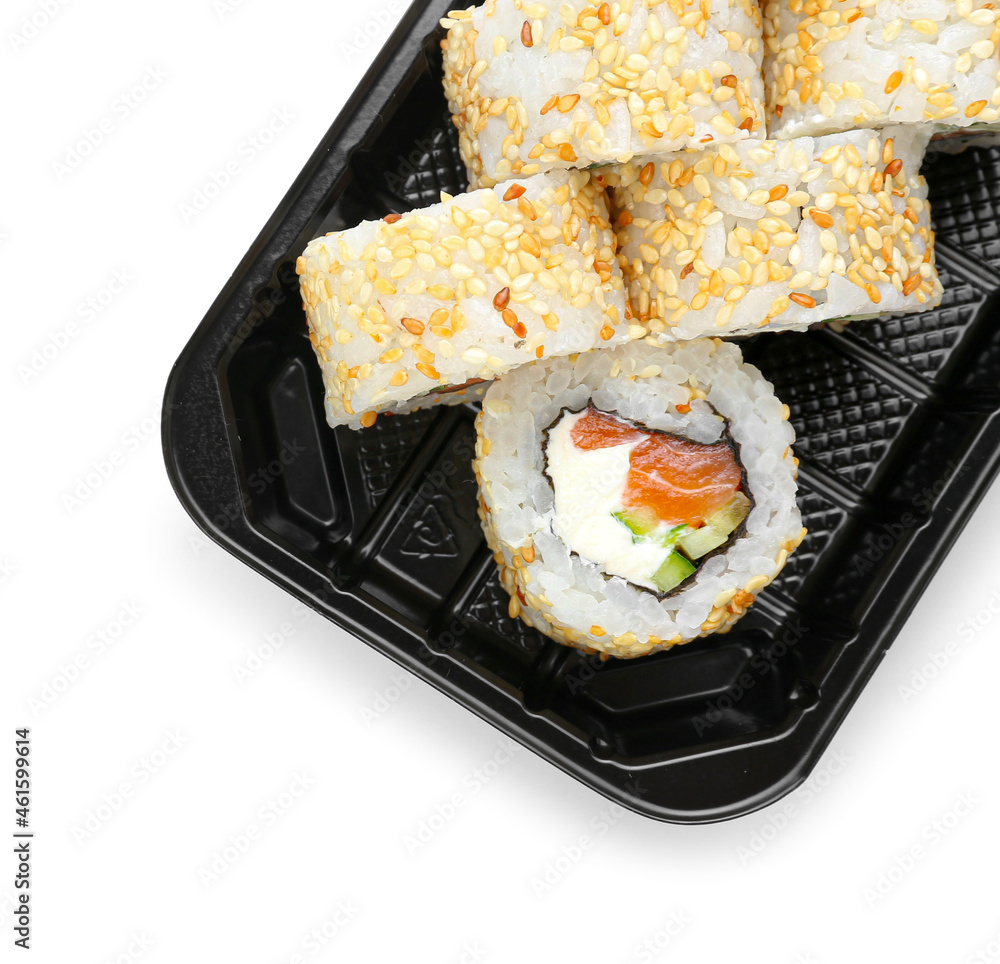 一套美味的白底寿司卷