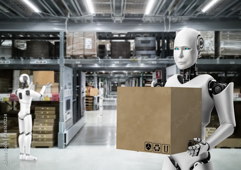 Innovative industry robot working in warehouse for human labor replacement . Concept of artificial i