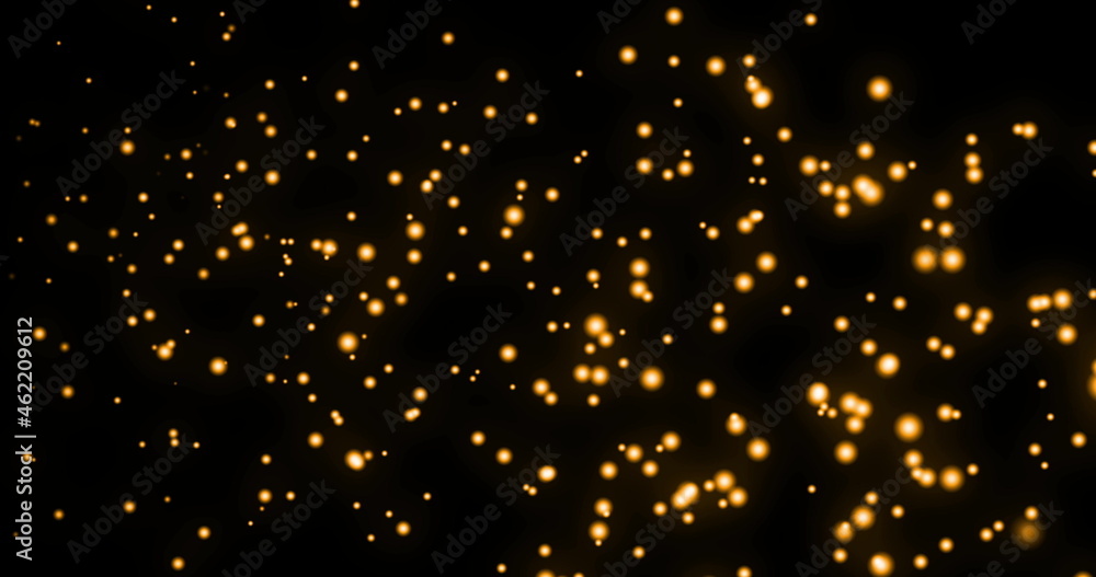 多个发光的金色光点在黑色背景上以催眠运动的方式移动的图像
