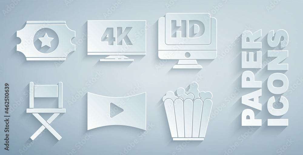设置在线播放视频，高清显示器，导演电影椅，爆米花盒，屏幕电视4k和影院t
