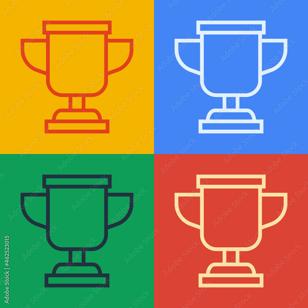 流行艺术线条奖奖杯图标隔离在彩色背景上。获胜者奖杯符号。冠军或比赛