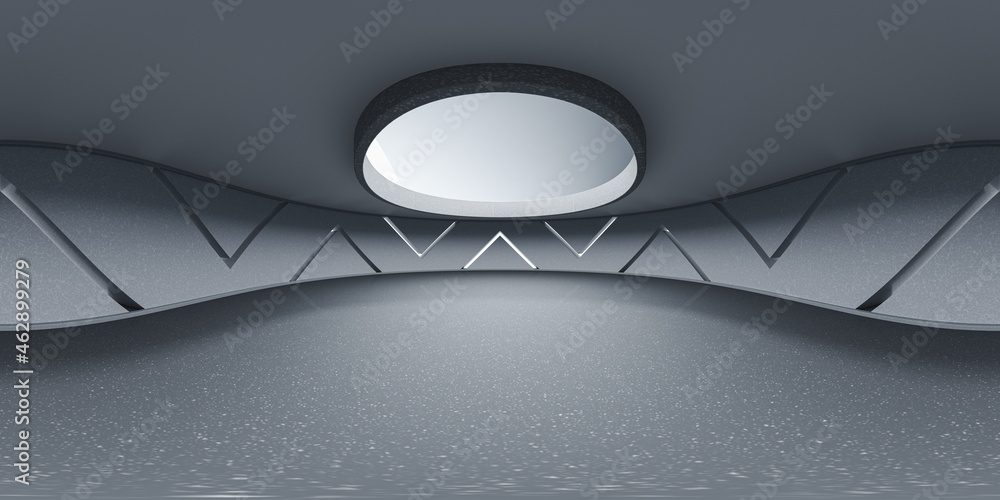 Empty round room, sense of space, 3d rendering. 360-degree seamless panoramic view.