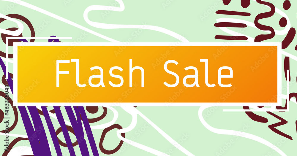Image of flash sale over abstract shapes on green background