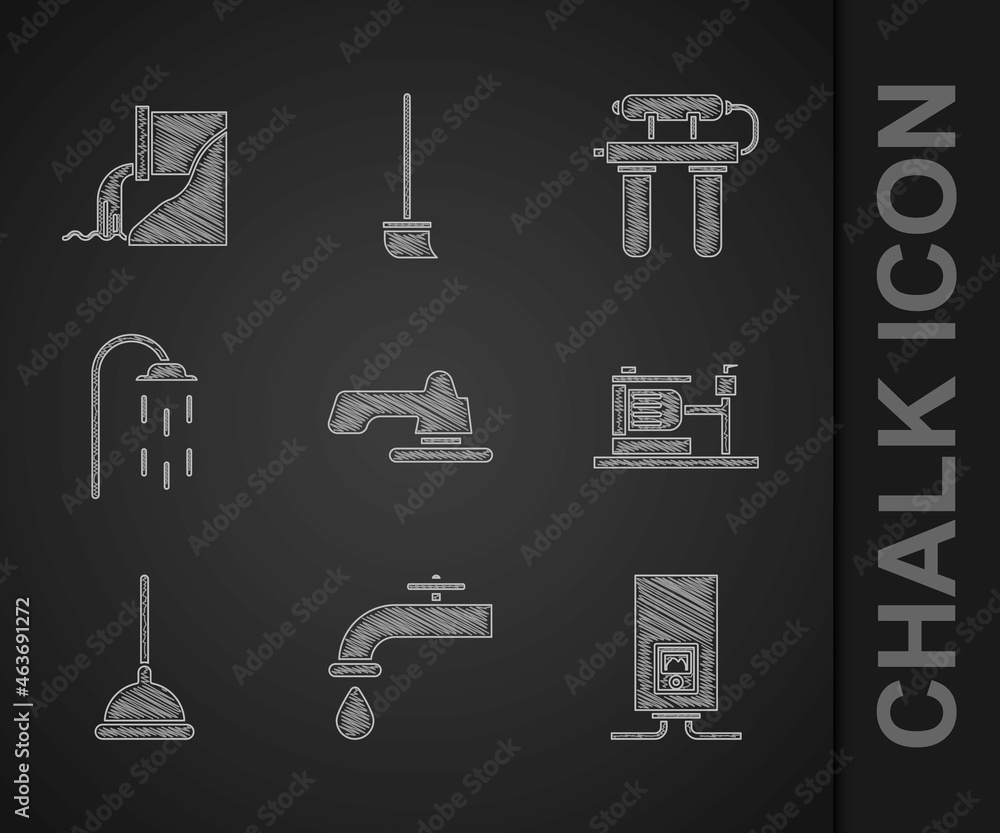 Set Water tap, Gas boiler with burning fire, Electric water pump, Rubber plunger, Shower, filter and