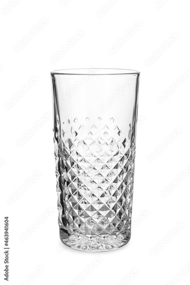 Stylish empty glass on white background