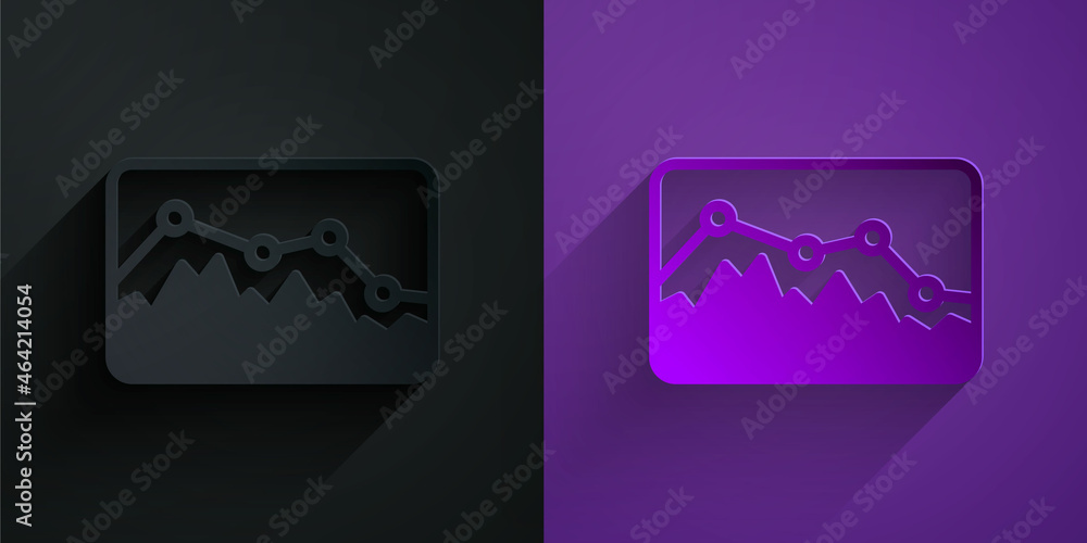 Paper cut Music wave equalizer icon isolated on black on purple background. Sound wave. Audio digita