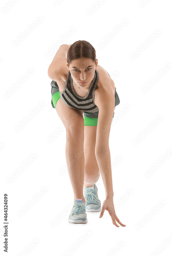 白底运动型女跑步者