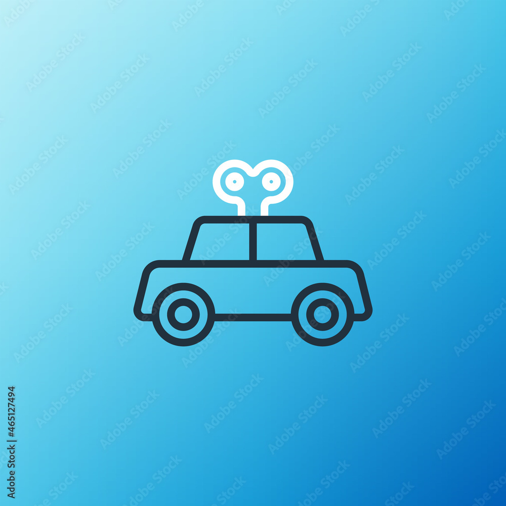 Line Toy car icon isolated on blue background. Colorful outline concept. Vector