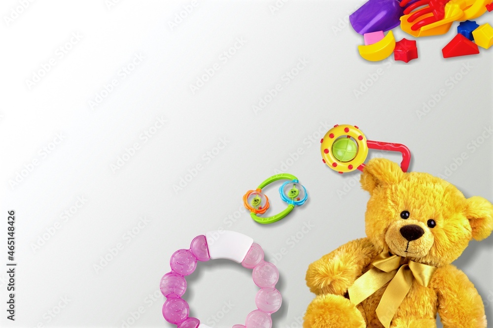 Baby kids toys on the desk or background.
