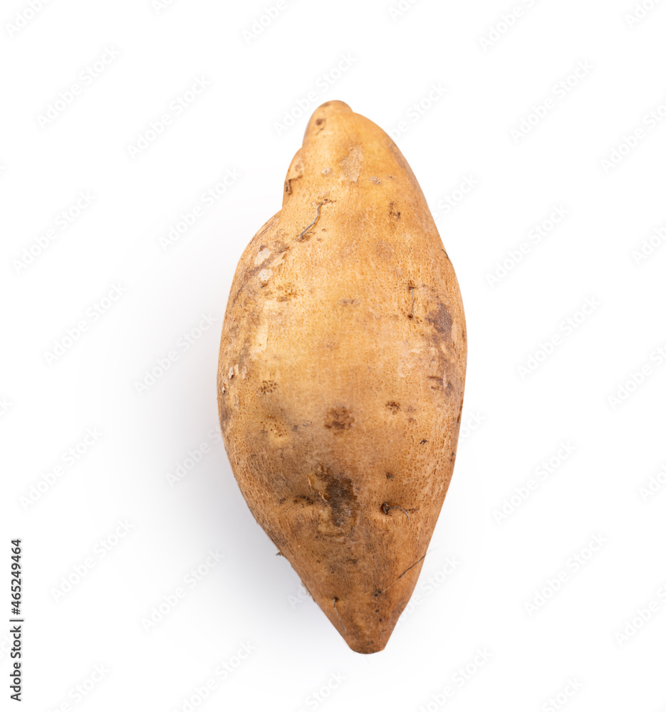 Raw sweet potato yam isolated on white table background.