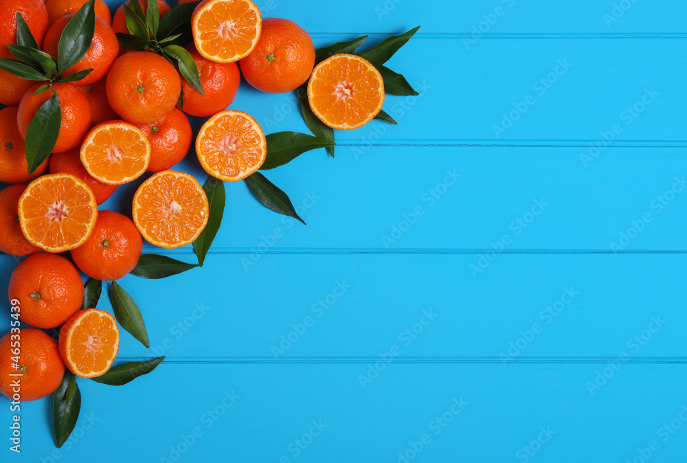 tangerines with green leaves