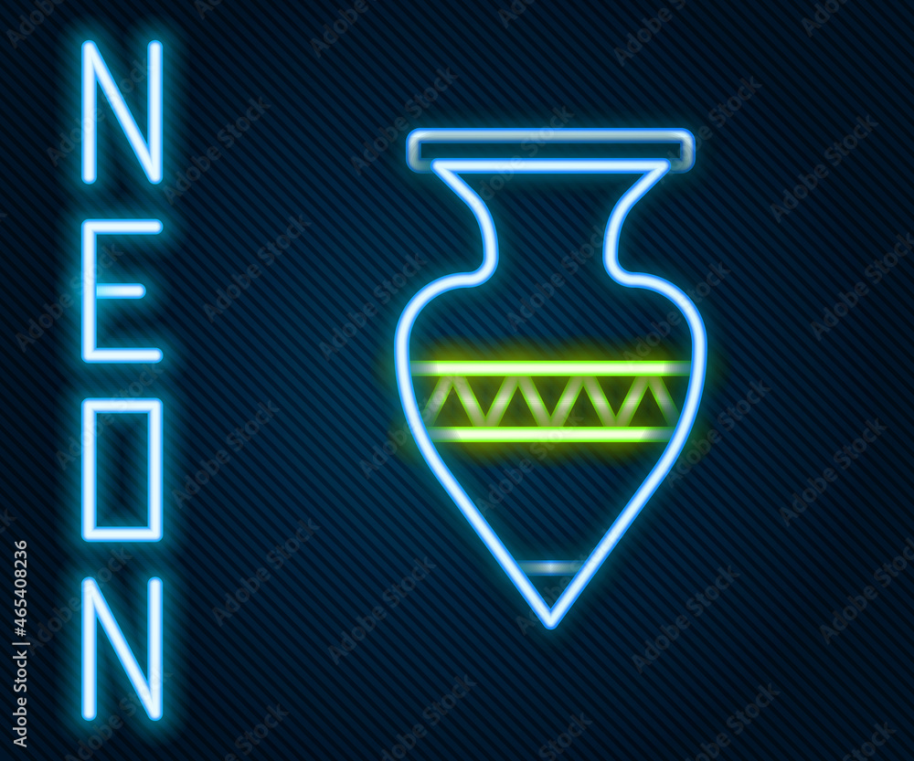 Glowing neon line Ancient amphorae icon isolated on black background. Colorful outline concept. Vect