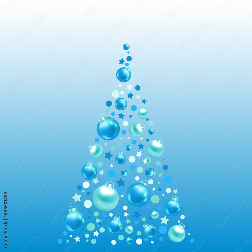Christmas background. Festive postcard. Christmas tree, balls, stars, circles, tinsel. eps 10