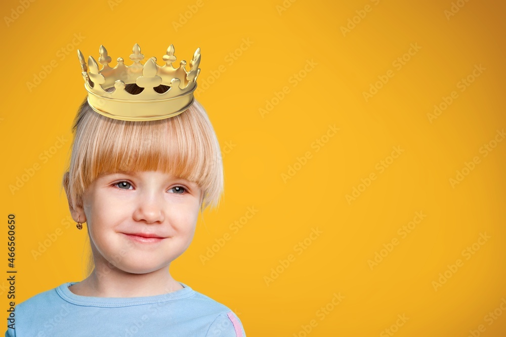 公主概念。女孩戴着象征公主的金色王冠。