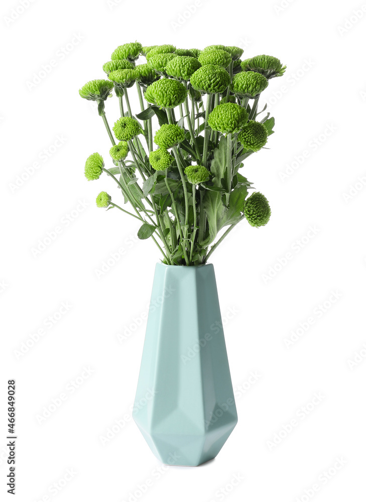 白底绿菊花花瓶