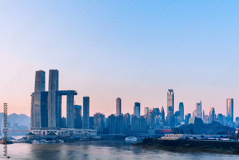 中国重庆朝天门码头清晨景色