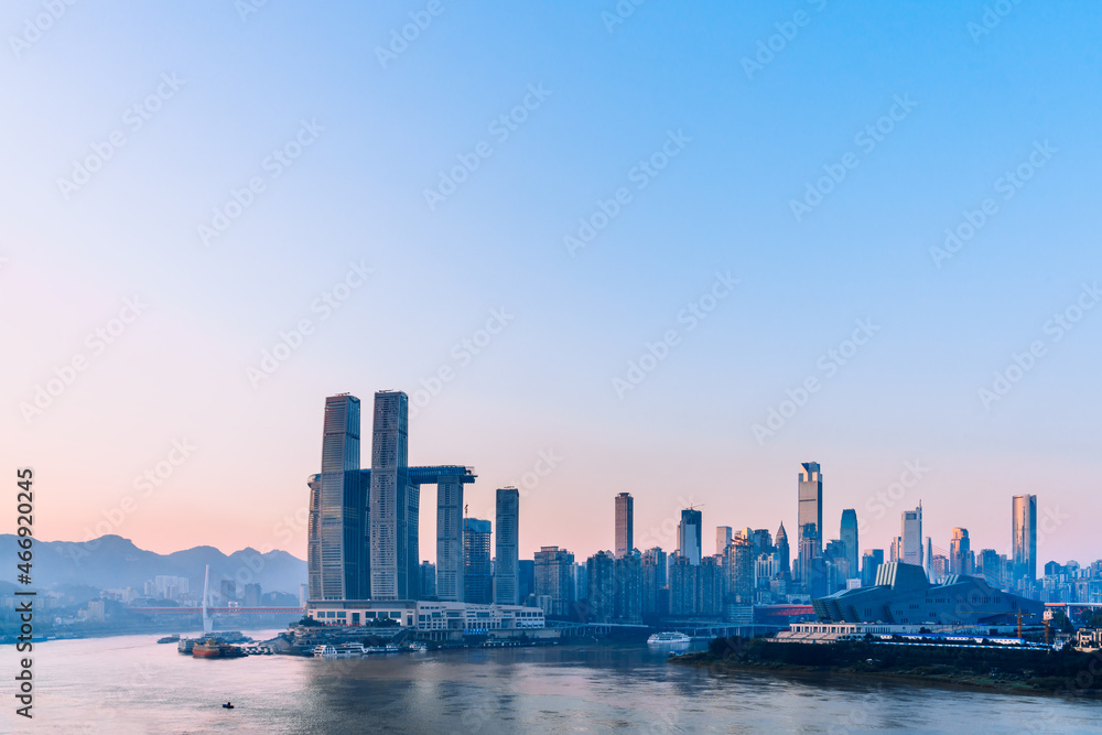 中国重庆朝天门码头清晨景色