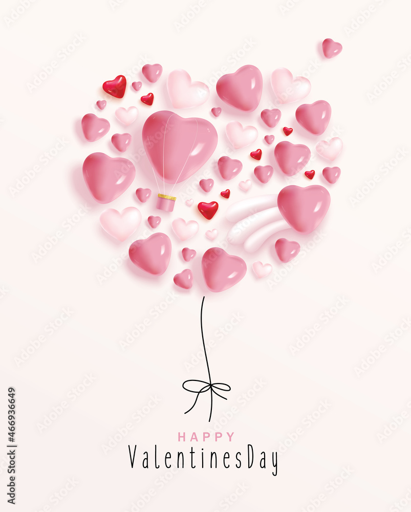 带心形气球的情人节快乐海报