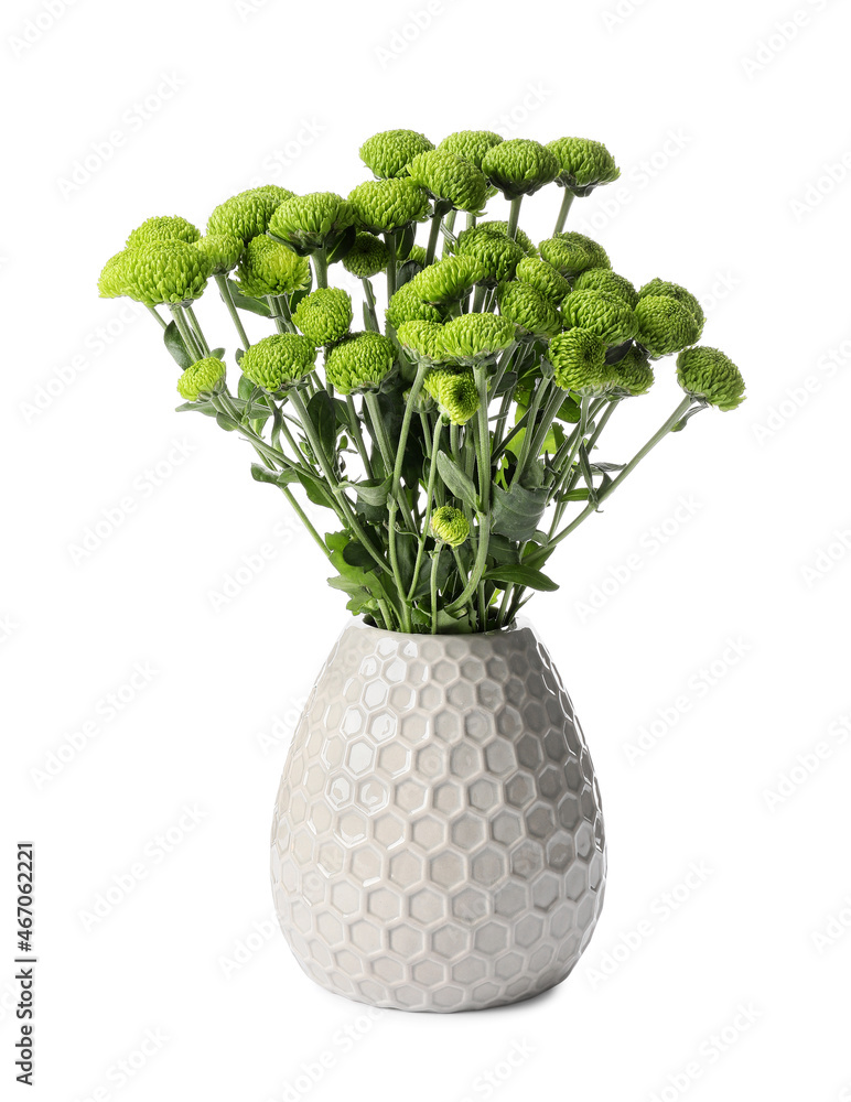 白底绿菊花花瓶