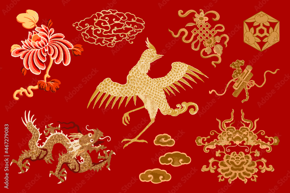 动物矢量金中国传统艺术插图集