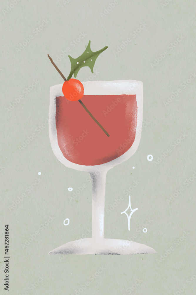 鸡尾酒涂鸦，圣诞饮料手绘矢量，可爱的寒假插图