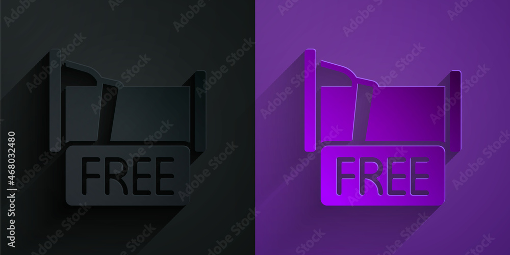 Paper cut Free overnight stay house icon isolated on black on purple background. Paper art style. Ve