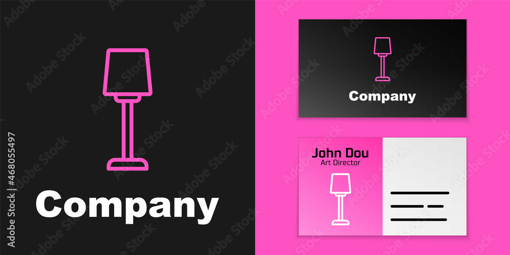 粉红色线条台灯图标隔离在黑色背景上。徽标设计模板元素。矢量