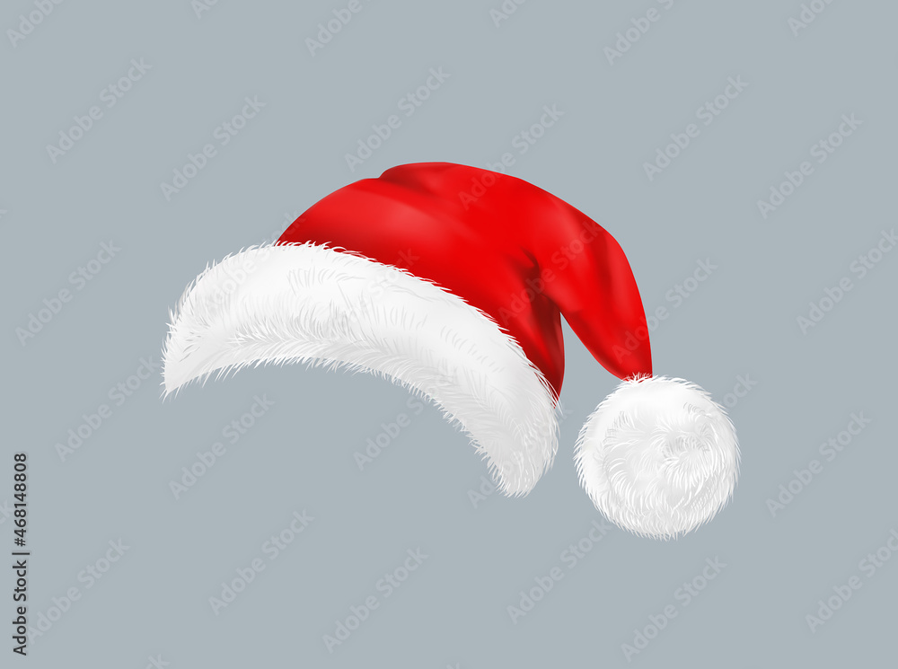 圣诞老人红帽子。隔离的圣诞帽。逼真的矢量插图