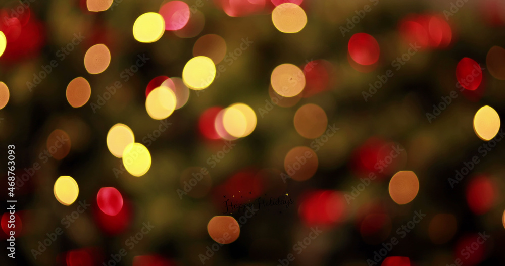 童话灯、圣诞花环和装饰品上的节日问候图像