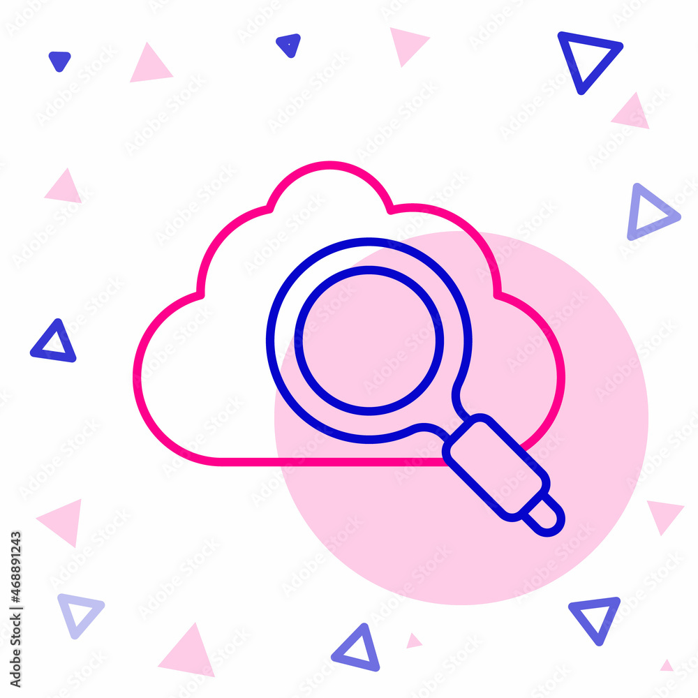 Line Search cloud computing icon isolated on white background. Magnifying glass and cloud. Colorful 