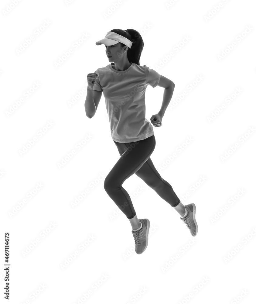 白底运动型跑步女性剪影