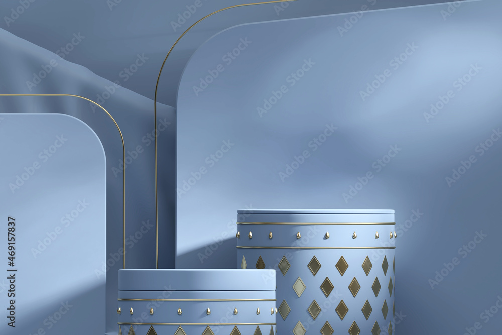 Luxury light blue podium platform for product display showcase 3d rendering