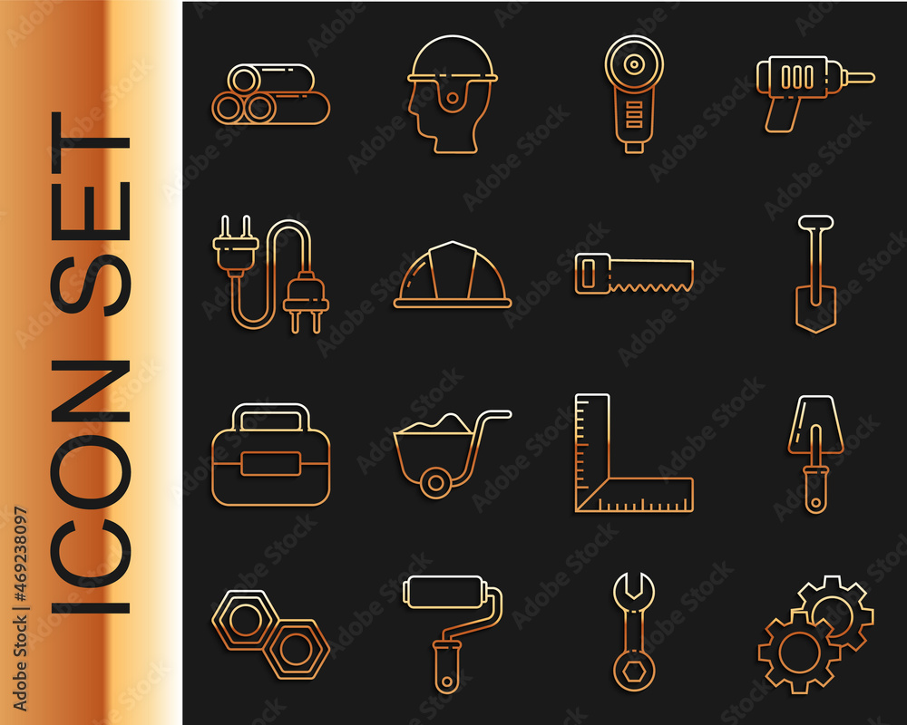 Set line Gear，Trowel，Shovel，角磨机，工人安全帽，电插头，工业金属
