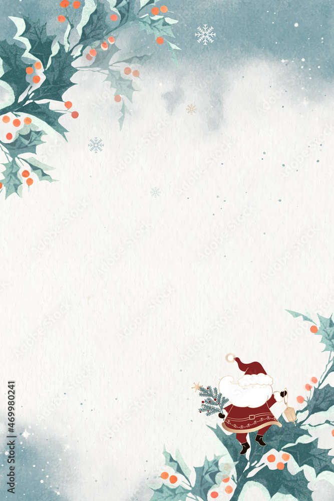 圣诞老人与冬青浆果涂鸦背景矢量