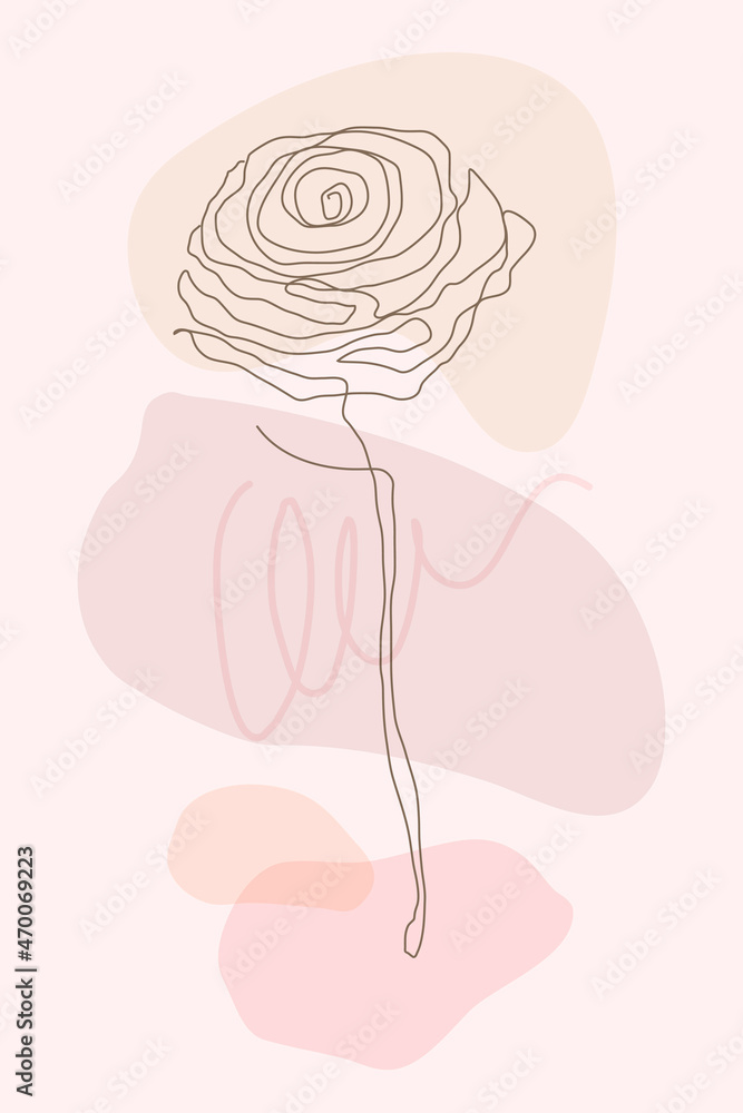 女性风格的玫瑰花线条画矢量