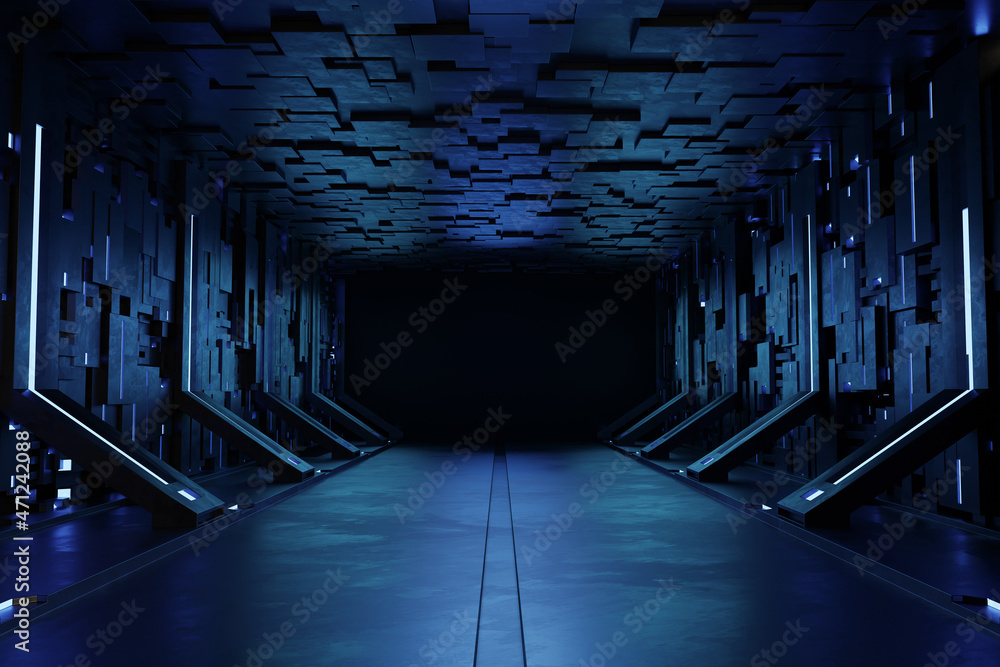 空荡荡的暗室，现代未来科幻背景。