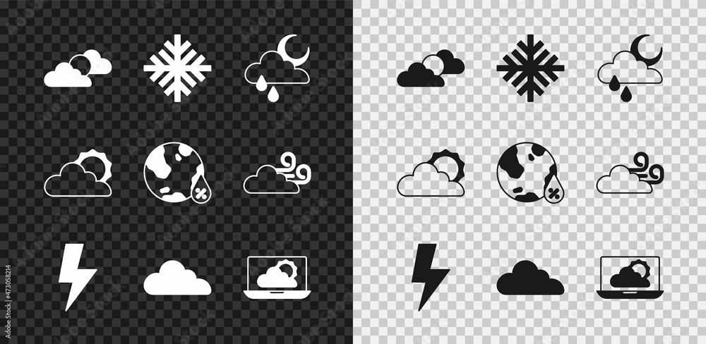 设定太阳和云的天气，雪花，云与雨的月亮，闪电，天气预报，和Wa