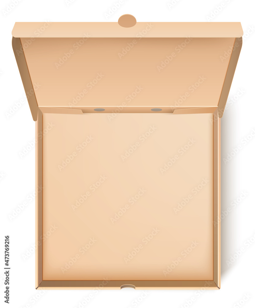 空纸板箱。俯视食品配送包装实物模型