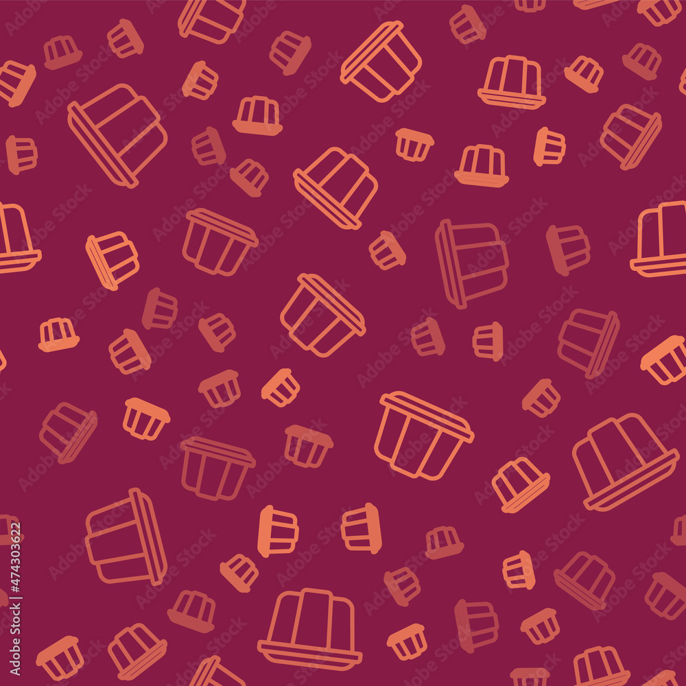 Brown line Jelly cake icon isolated seamless pattern on red background. Jelly pudding. Vector