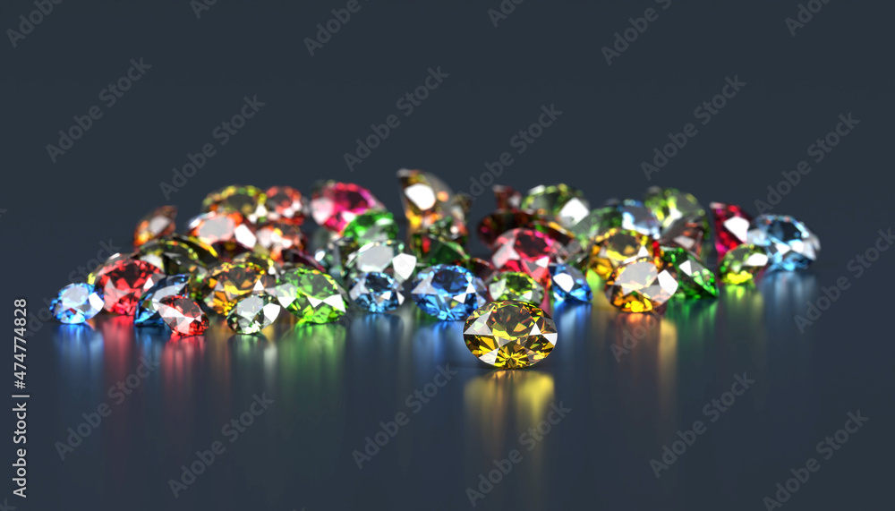 彩色宝石钻石置于白底3d渲染