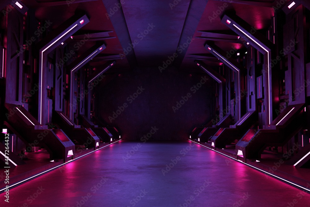 空荡荡的暗室，现代未来主义科幻背景。